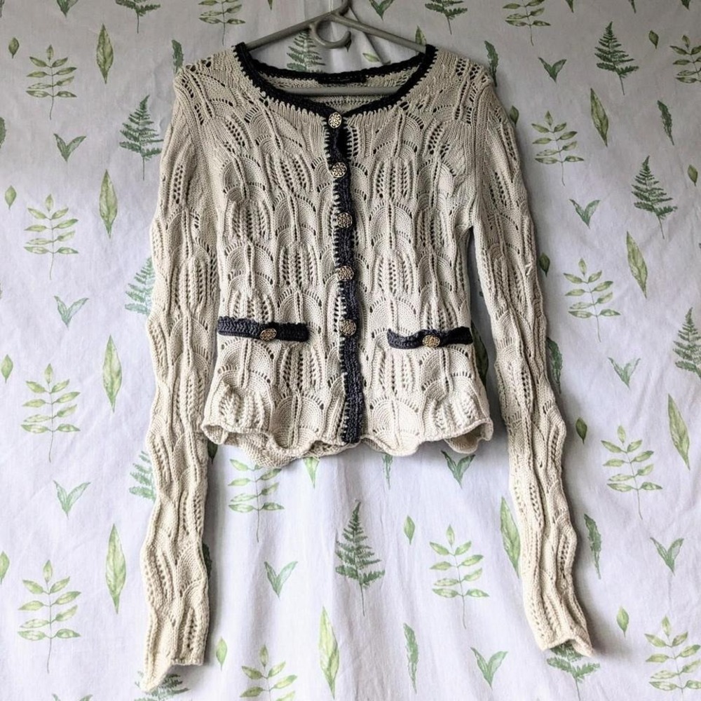 100% Wool Simona Barbieri Twin-set Light Force Spa Italian Open Knit Cardigan